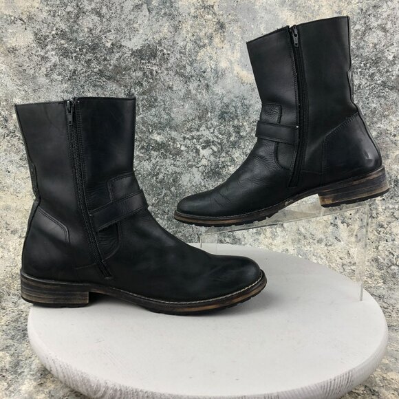 Red Tape Men's Size 11 Salisbury Buckle Black Leather Side Zip Ankle Biker Boots - Picture 9 of 13